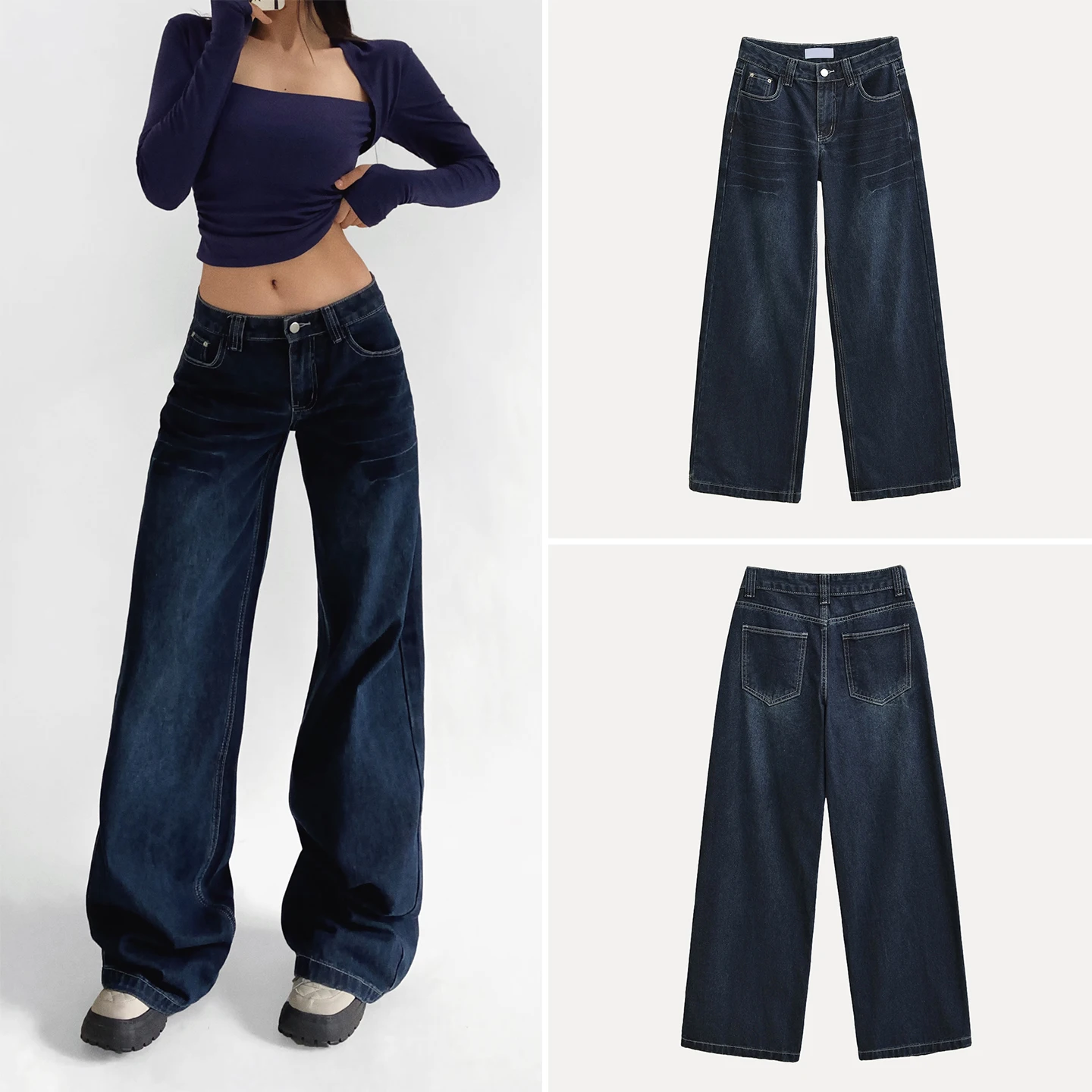 

Fall 2025 Women's Fashion Personality Loose Straight Leg Jeans Vintage Wide Leg Pants Elegant Quality Ladies Denim Trousers