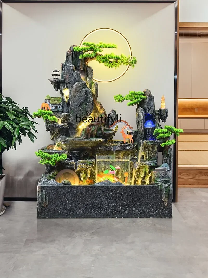 Large floor-to-ceiling rockery flowing water fountain ornament, living room balcony outdoor   circulating water ornament