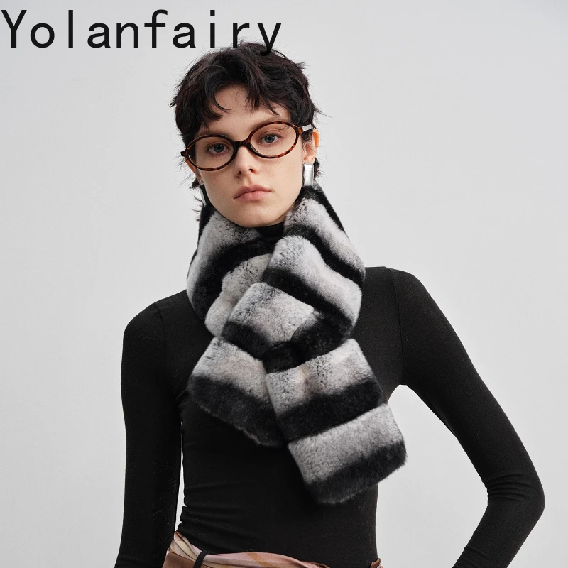YOLANFAIRY 冬用トトロ柄レックスラビットファー両面スカーフ保温多用途フォックスファーカラースカーフ шарф 2025