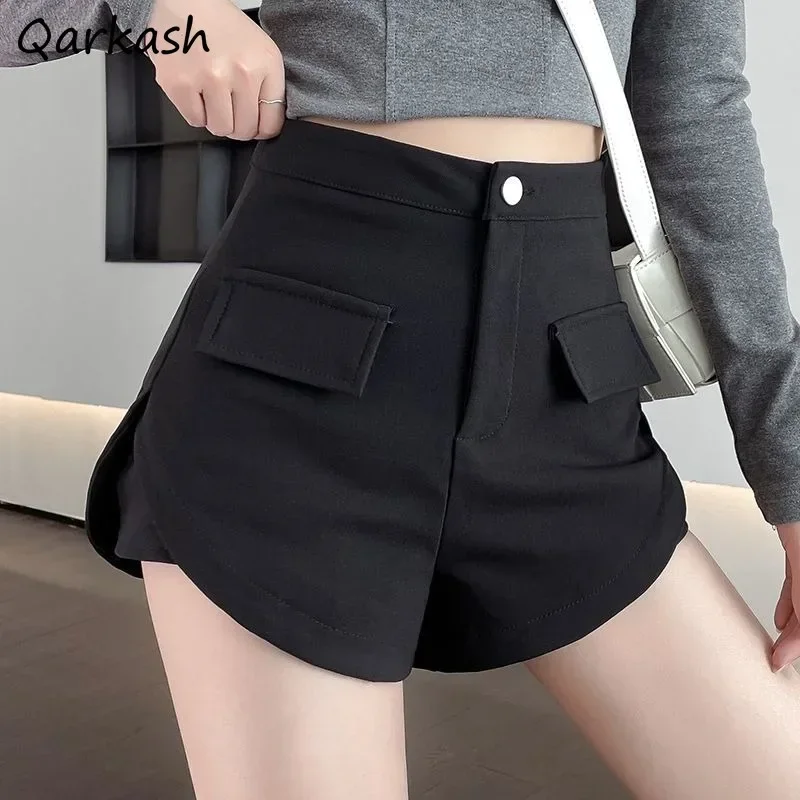 Black Shorts Women Designed 5XL All-match Hot Girl High Waist Baggy Side Slit Korean Fashion Vintage Dancing Streetwear Mujer