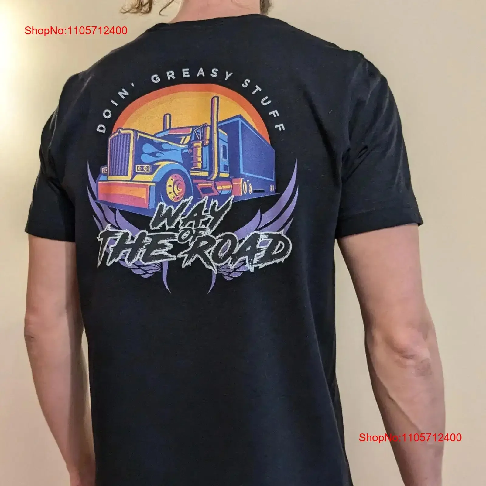Way Of The Road T Shirt Trucker Vibrant Big Back Print Truck Driver Stoner Vintage Style vintage Washed homme Breathable