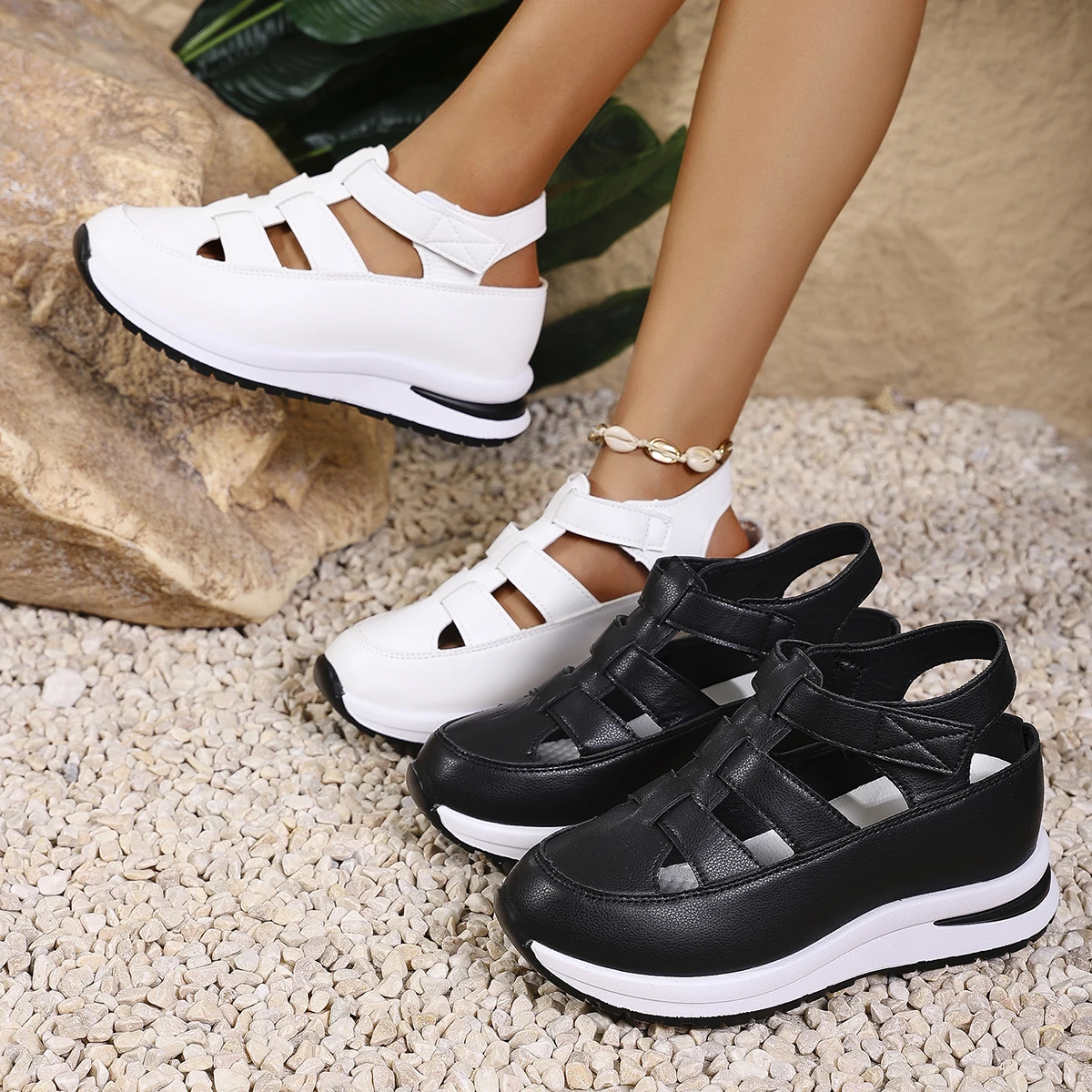 

Women's Sandals Summer 2025 Shoes Platform Wedge High-heeled Gladiator Comfortable Casual New in Luxury White Round Toe on Offer