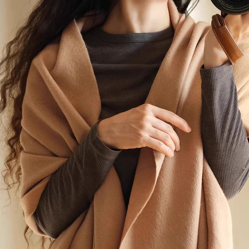 

100% Wool Scarf Women Thick Cashmere Winter Scars Shawls Fashion Female Pashmina Scarves Oversized Keep Warm Warps 300g