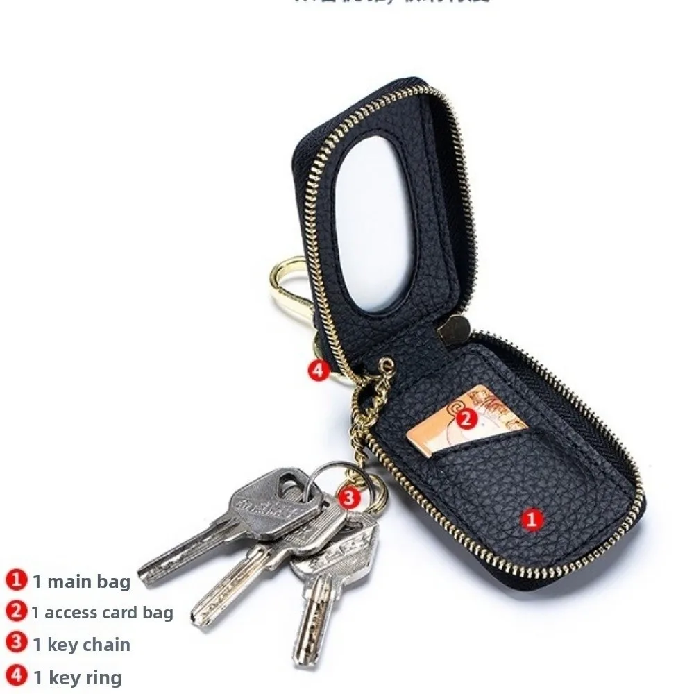 กระเป๋ากุญแจรถอเนกประสงค์พร้อมที่ใส่พวงกุญแจซิปความจุขนาดใหญ่กระเป๋าสตางค์หนังแท้บ้าน