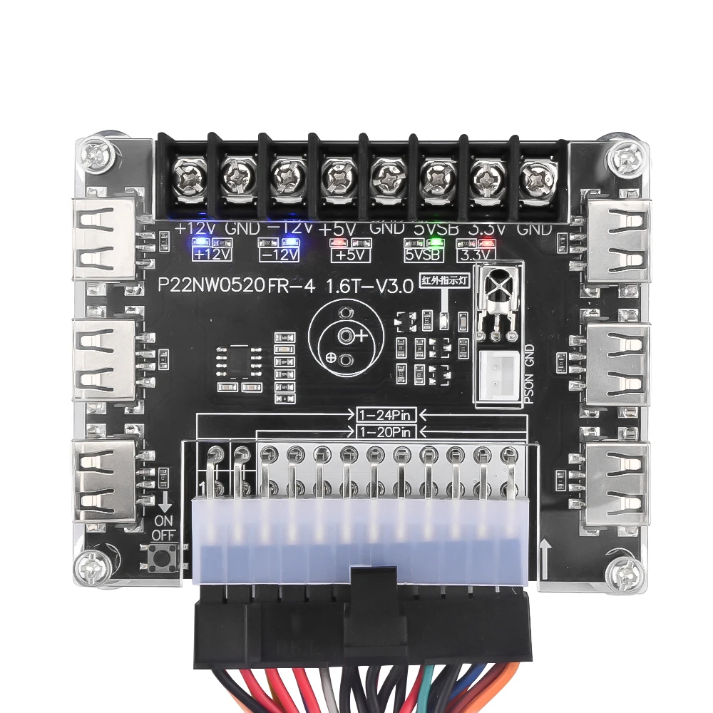 Scheda breakout alimentatore ATX a 24 pin e kit custodia in acrilico Adattatore modulo Supporto connettore di alimentazione 3,3 V/5 V/12 V 1,8