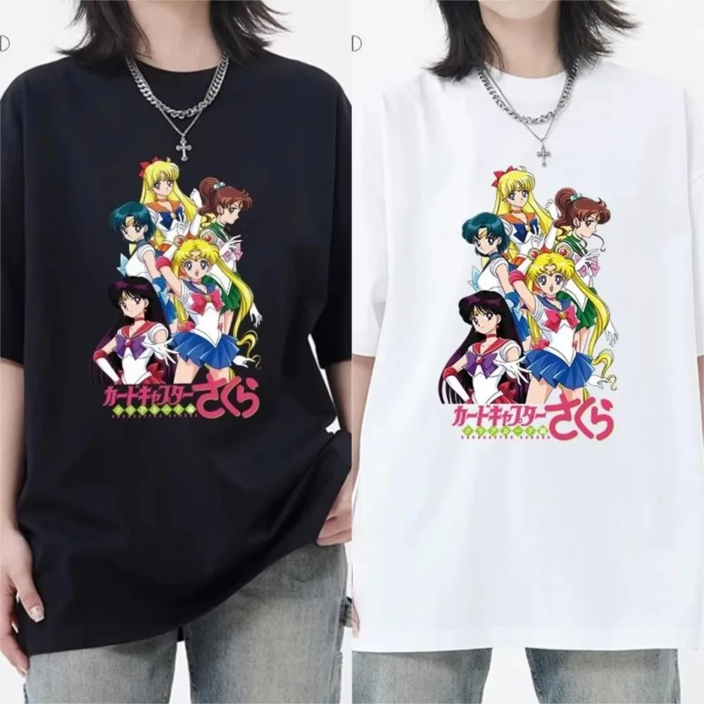 

2025Sailor Moon Anime Joint Summer New T-Shirt Men's Harajuku Loose Casual American Street Trend Hip Hop Short Sleeve Top