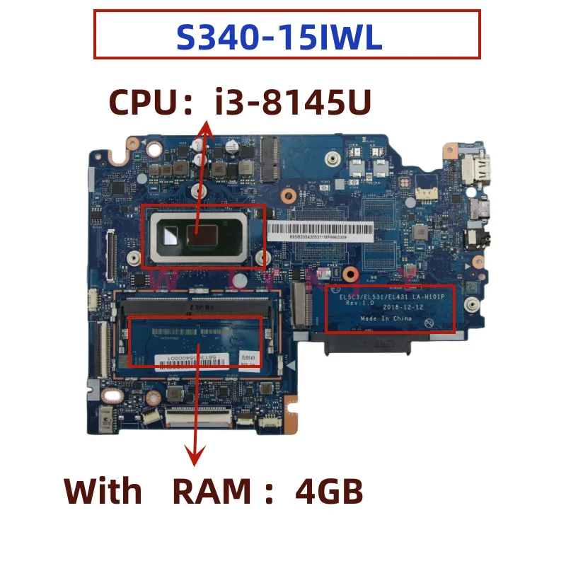 Imagem -03 - Laptop Mainboard para Lenovo 100 Testado S34015iwl S340-14iwl Cpu I38145u I59265u Alta Qualidade