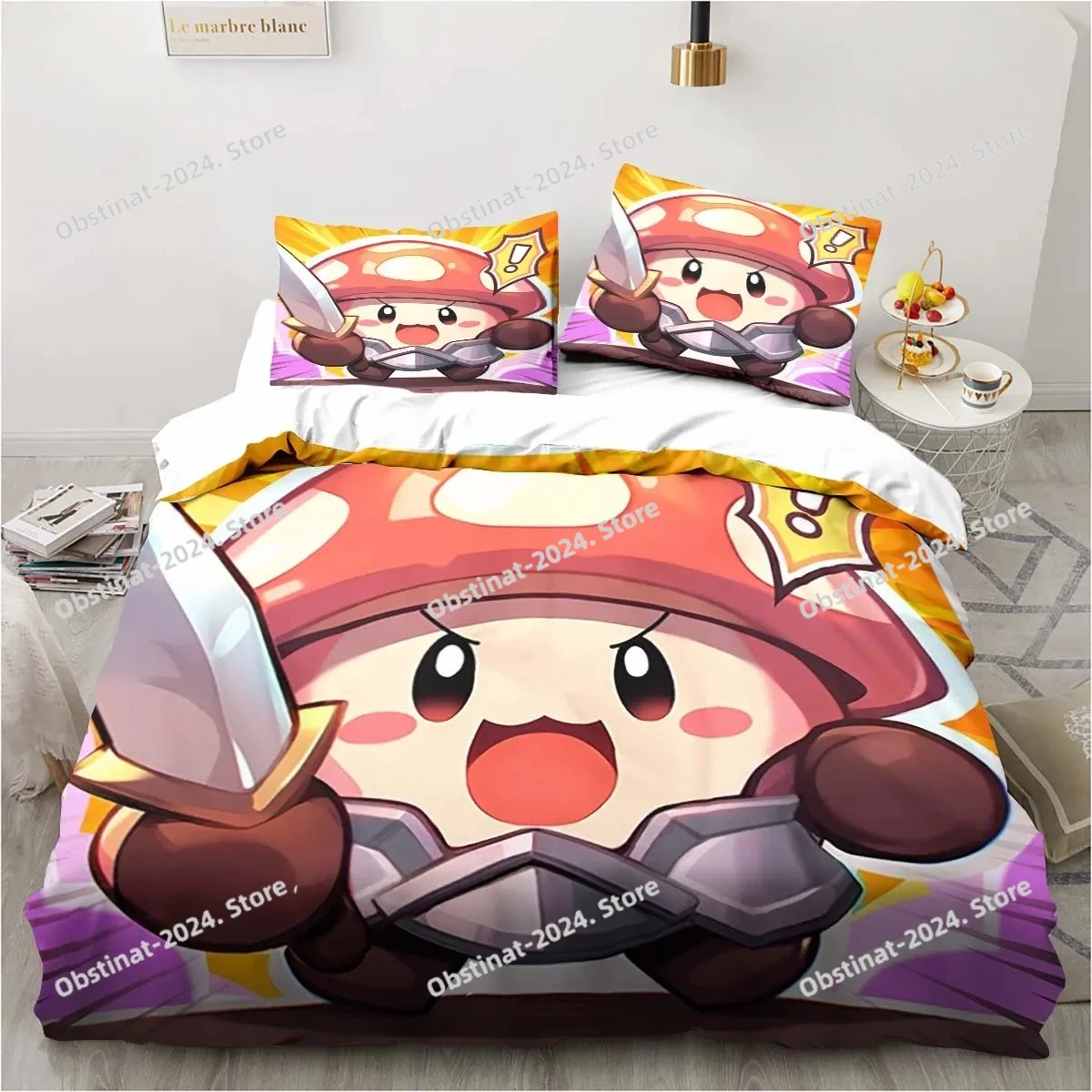 

3D Print Anime Game Legend Of Mushroom Pattern Bedding Set Duvet Cover Sheet Pillowcase Soft Quilt Cover Full Queen King Size