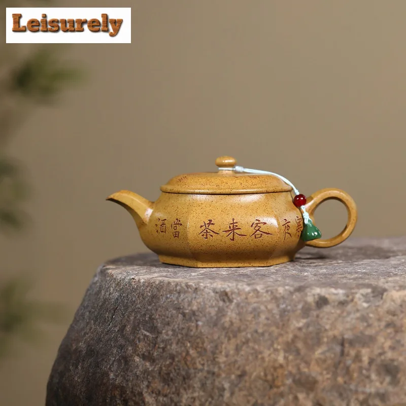 

220 мл винтажный чайник Исин из фиолетовой глины, художник, шестиугольный открытый горшок ручной работы для духовки, необработанная руда, киль, чайник с золотым песком, чайный сервиз Zisha