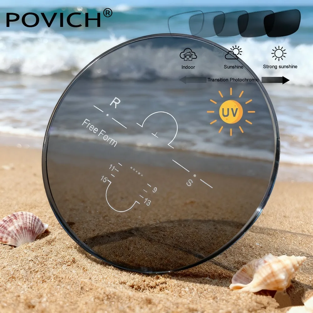 

POVICH MR-8 HMC Anti-scratch Frameless Aspheric Photochromic Anti Blue Light Progressive Multi-focus Optical Prescription Lens