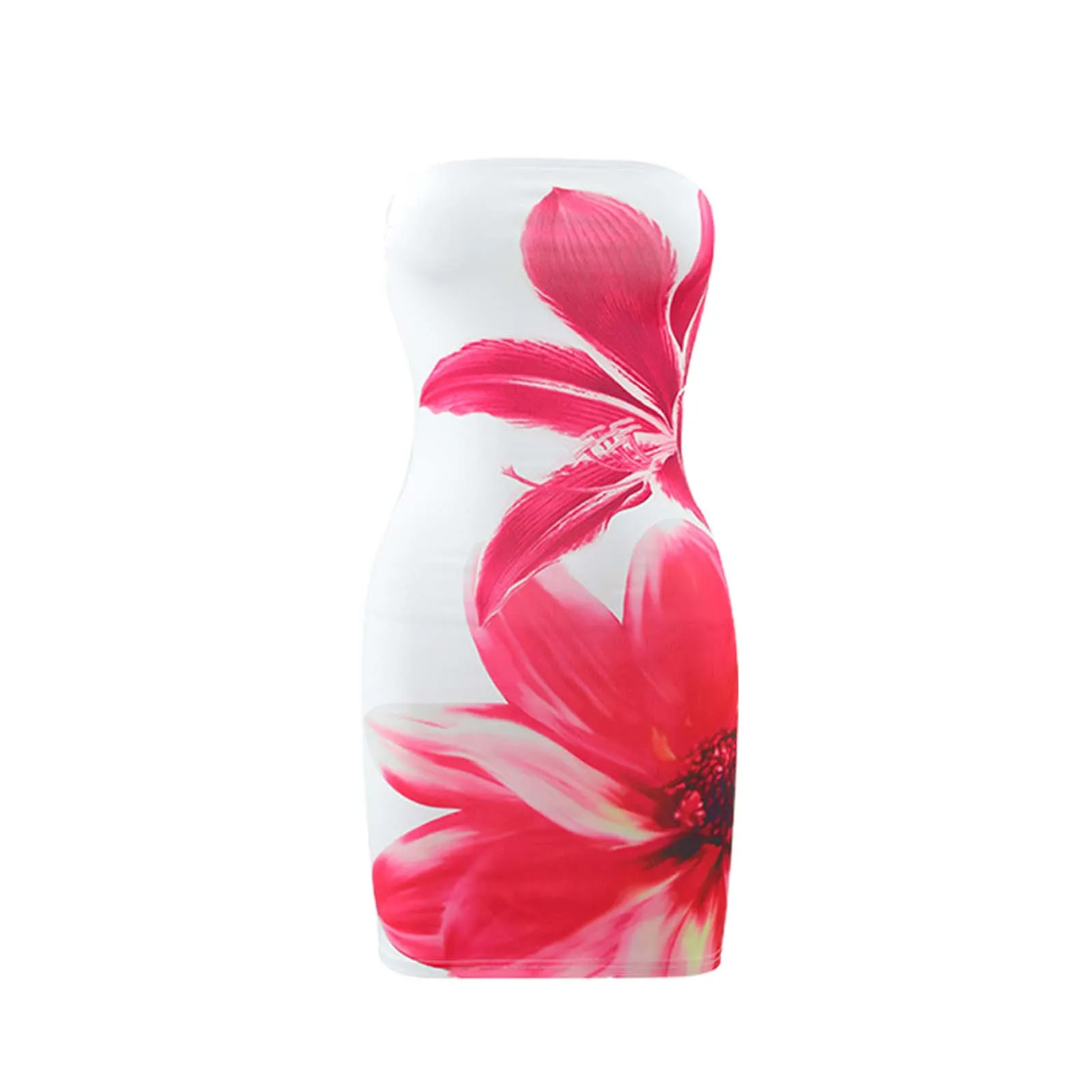 Vestido feminino Floral Print Bodycon sem alças com mangas, vestidos de coquetel, coquetel