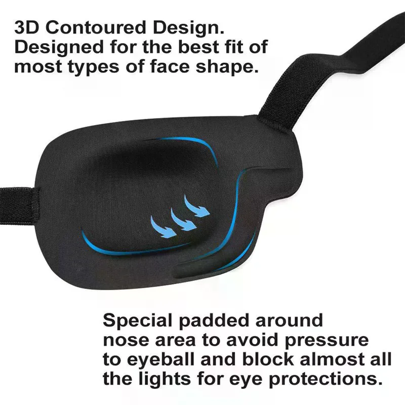 1PCS Black Single Eye Patch Adjustable 3D Foam Groove Eyeshades for Lazy Eyes Concave Patch