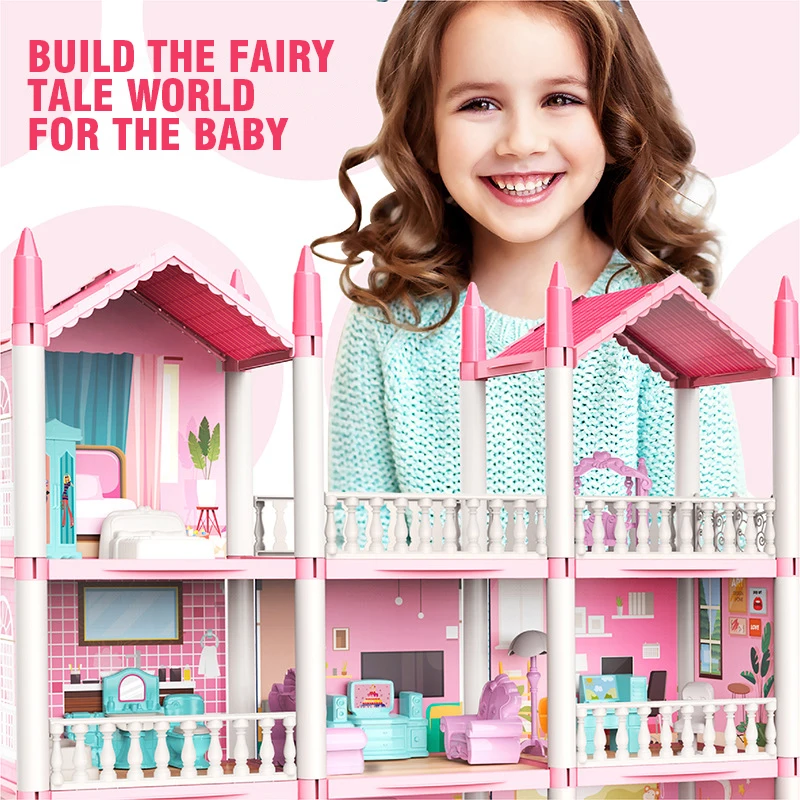 

Doll Houses 3D Assembled Diy Miniatures Dollhouse Accessories Villa Princess Castle Girl Birthday Gift Pretend Play Toys