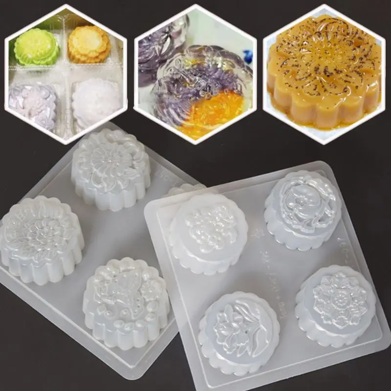 2025 New 4 Cavity Plastic Fondant Cake Mooncake Mold Chocolate Muffin Cupcake Mould Tool