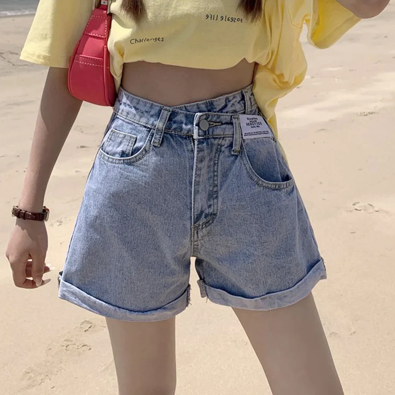 

Summer Women Irregular Designer Thin Jeans Lady Casual Fashion High Waist Denim Shorts Girls Trendy Slim Fit Short Pants