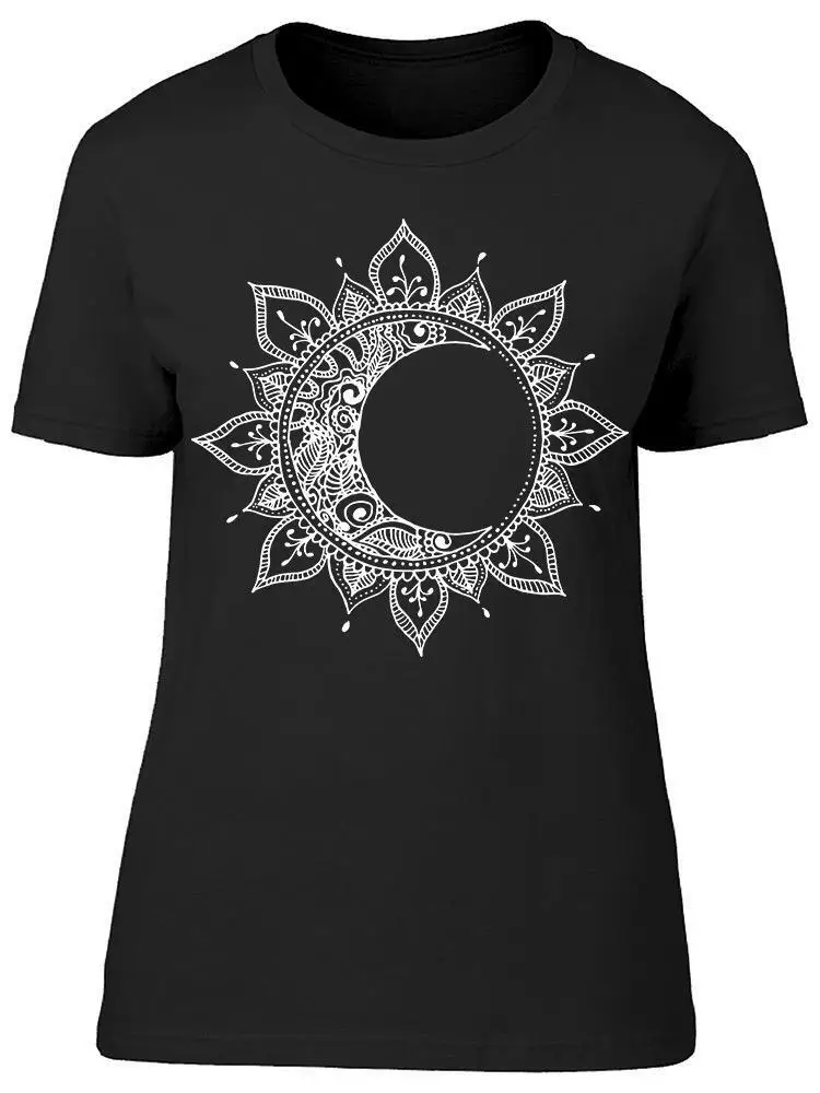 Camiseta gráfica para mujer, arte de sol y luna dibujado a mano, ajuste Regular