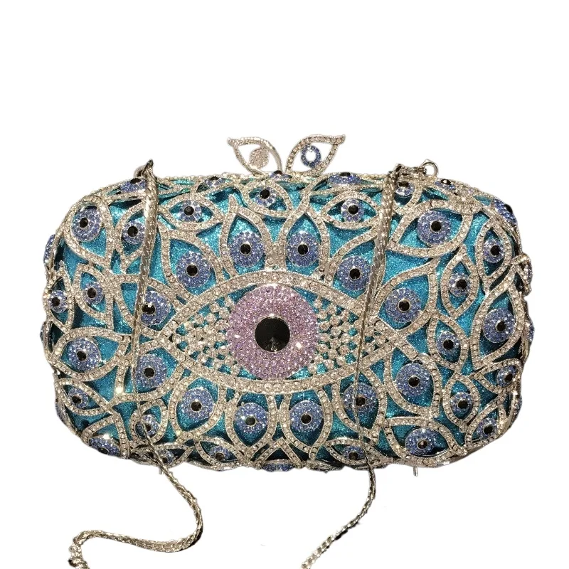 Luxury Crystal Rhinestone Mini Square Eye Motif Clutch Evening Party Banquet Wedding Purse for Women