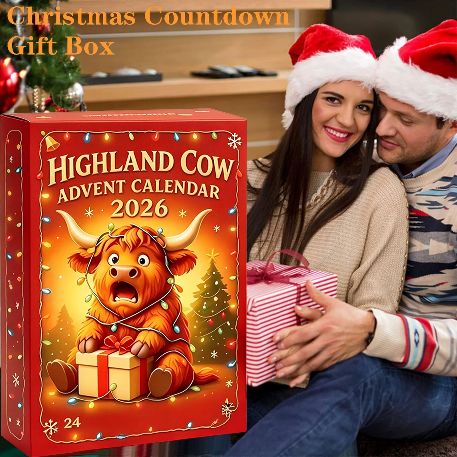1 Piece Cow Advent Calendar Paperboard for Christmas Countdown DIY 3D Puzzle Kit Holiday Home Decor Gift