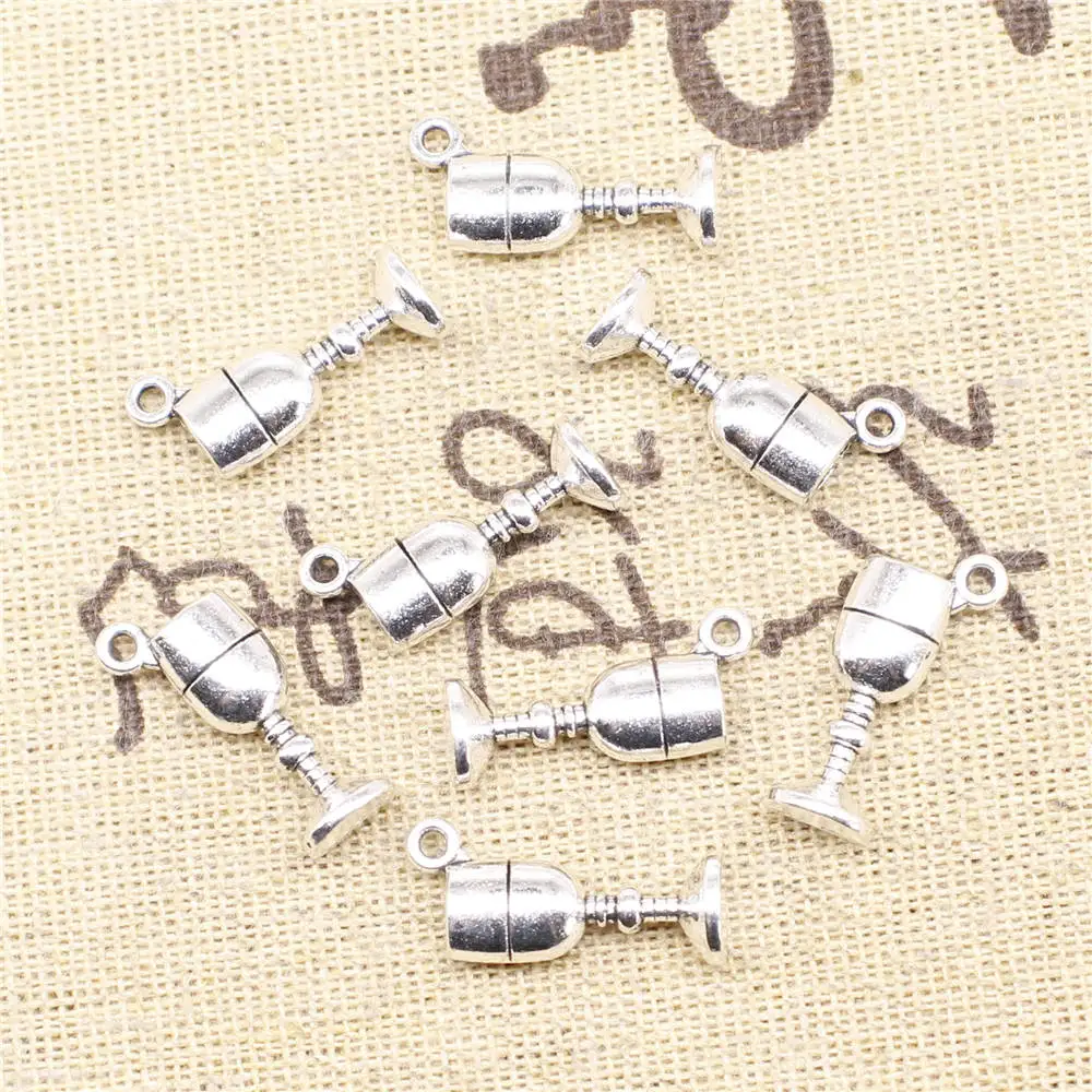 Fashion Jewellery Car Accessori Charms Wine Glasses Antique Silver Color Pendant Necklac 9x20mm 10pcs