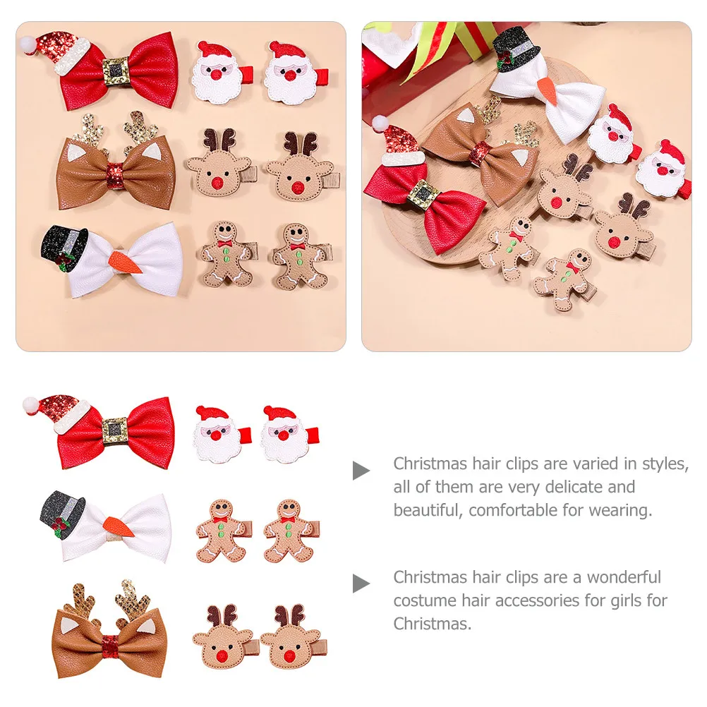 

9Pcs Christmas Hair Clips Girls Bow Barrettes PU Cloth Metal Hair Accessories Holiday Party Photo Prop Christmas Decor