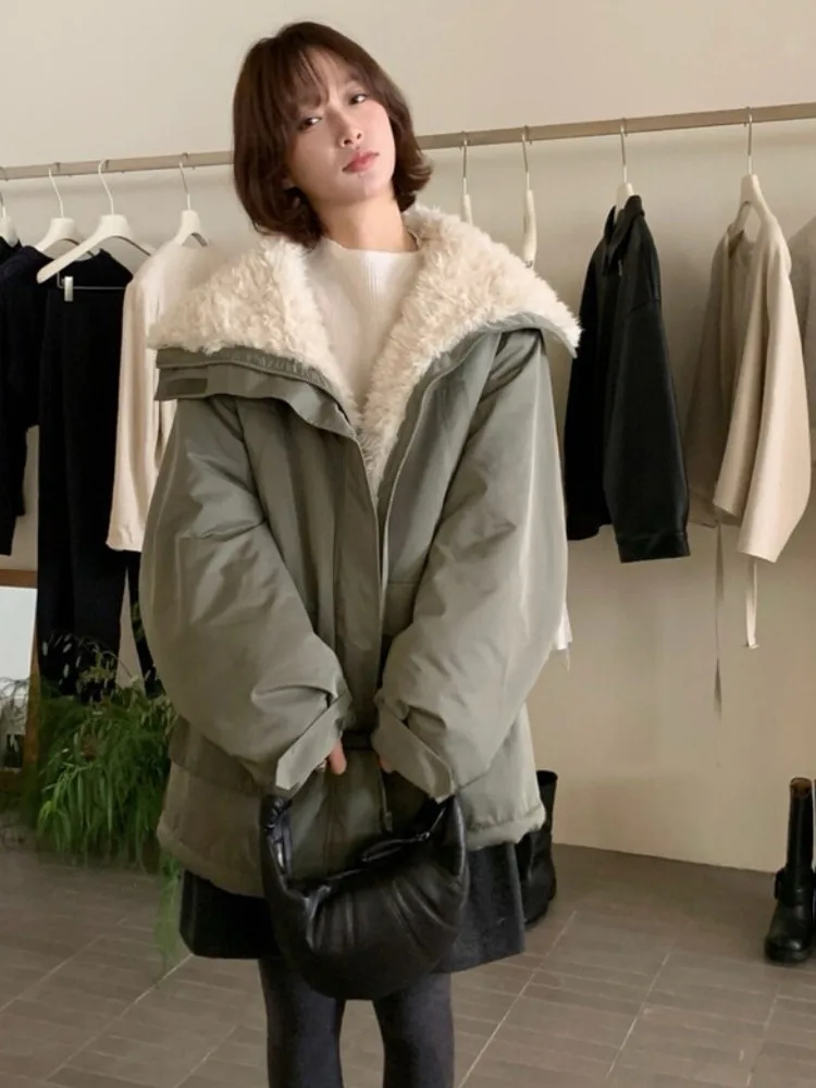 

Винтажное свободное пальто из овечьего меха Thi, теплая парка, женское зимнее хлопковое пальто, элитное пальто свободного покроя