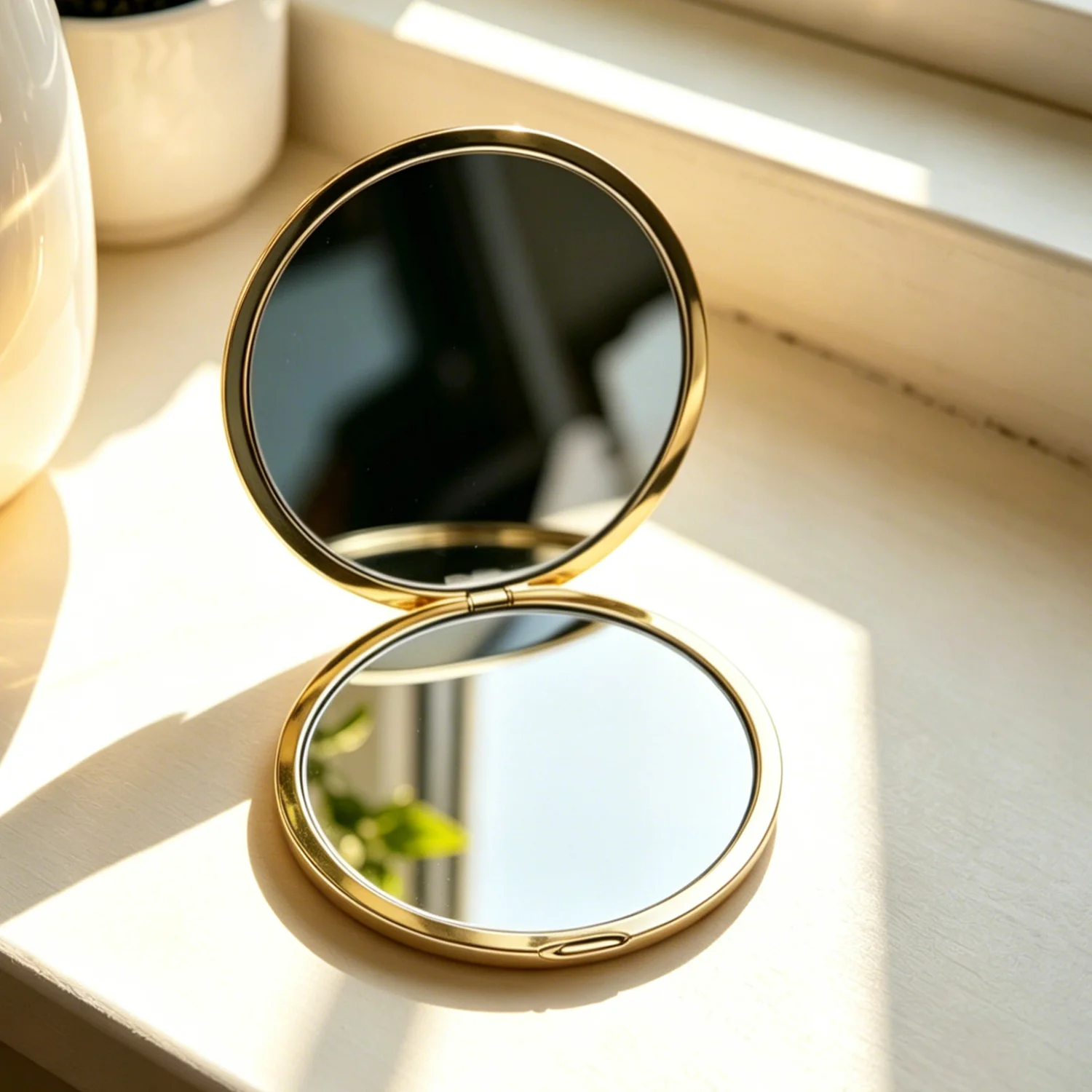 Classic Makeup Mirror Shiny Gold Shell Handy Travel Accessory Dual Magnifying Cosmetic Glass Folding Pocket Beauty Piece