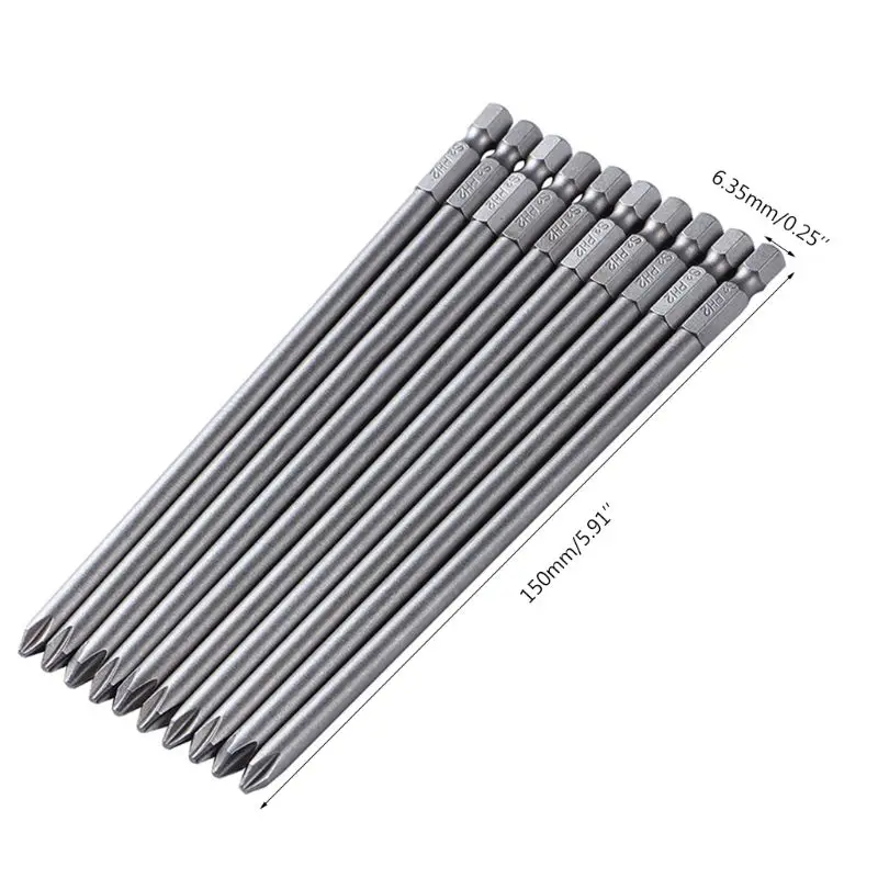 10PCS 1/4'' 150MM Length Steel Screwdriver Bits for Cross for Head P 40JE