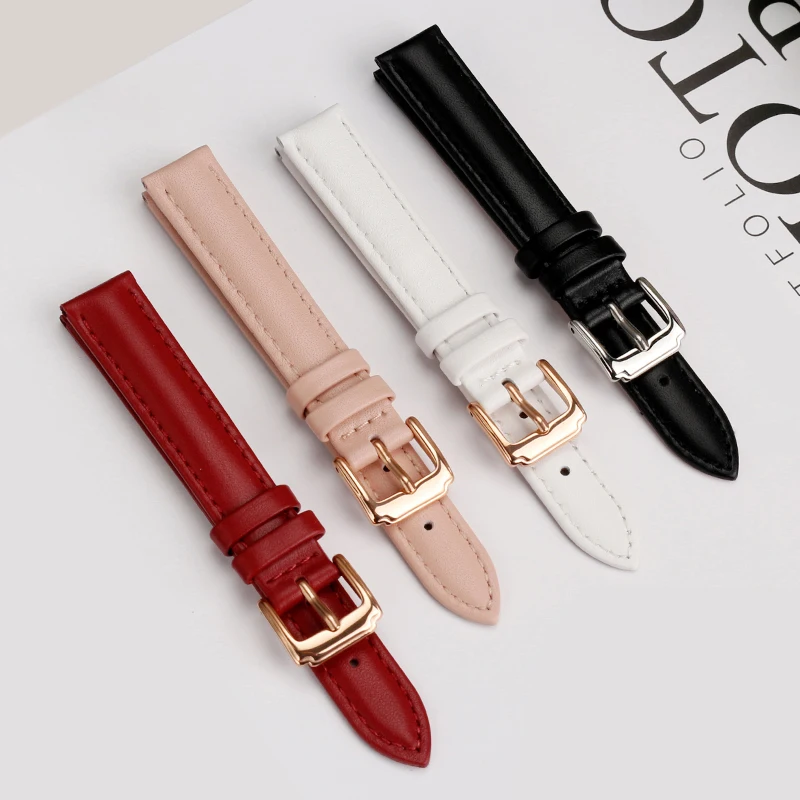 15mm 16mm 18mm 20mm cowhide leather women\'s watchband waterproof black pink red white watchstrap for Casio Omega Tissot Longines