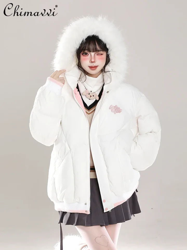 Sweet Fur Collar Hooded Padded Jacket Women's Winter New High-end