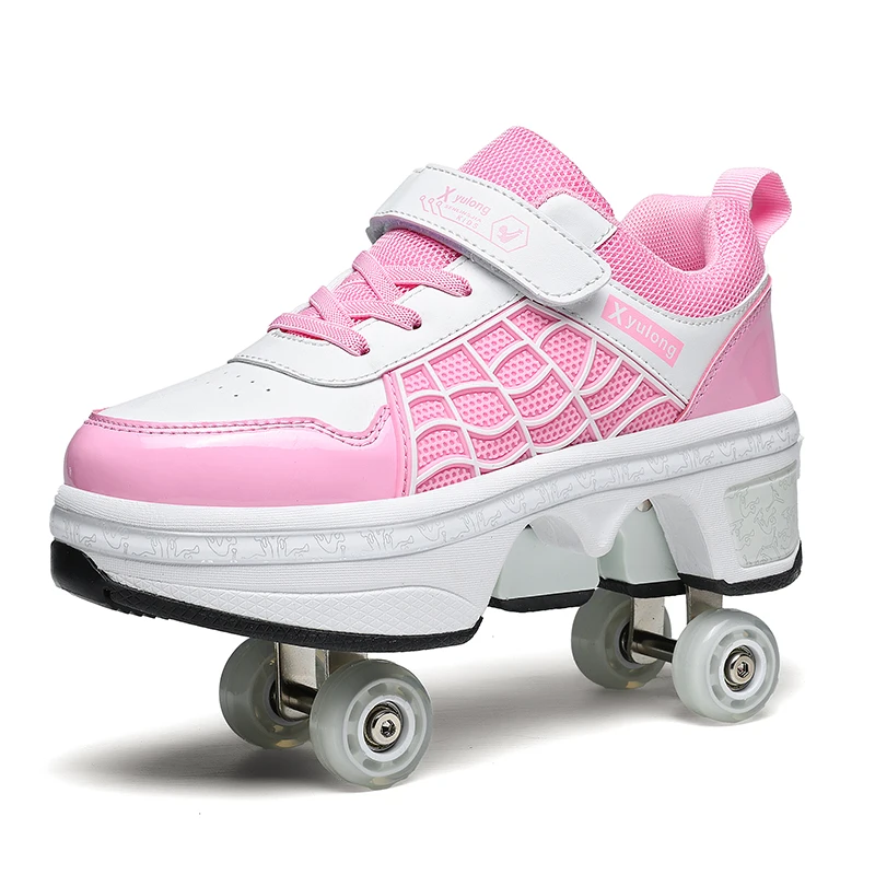 

Speed Roller Skate Shoes Double Row 4-Wheel Skates Roller Shoes with Wheels Dual-Purpose Racing Roller Sneakers Skateboard Shoes