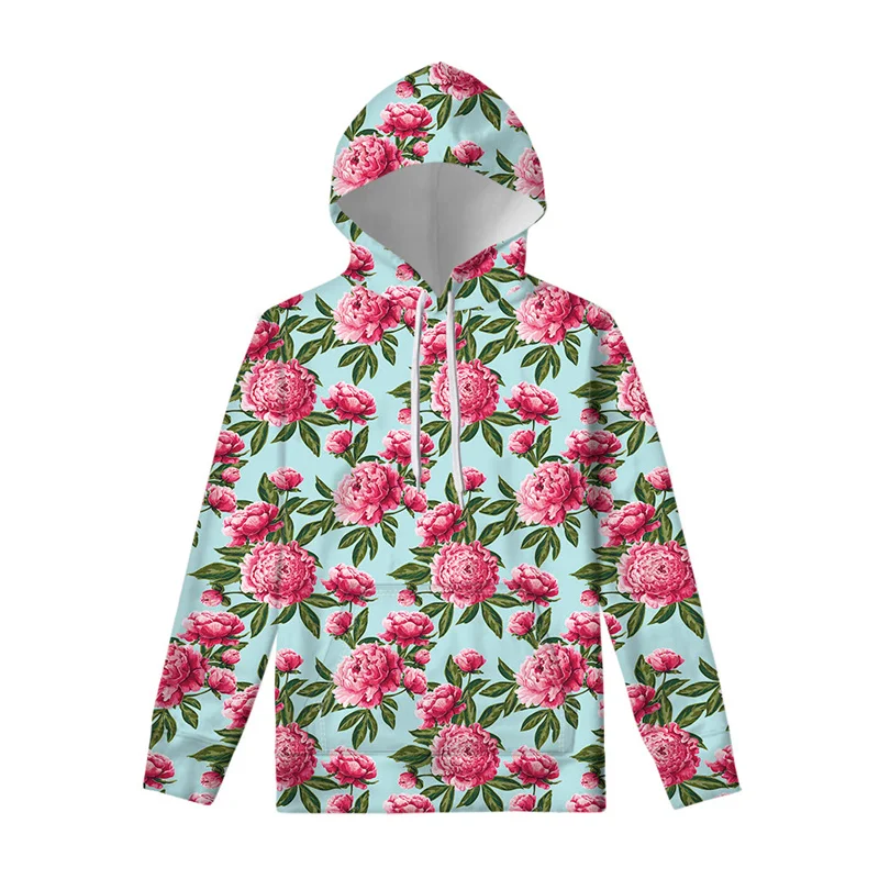 Fashion Peony Rose 3D Printed Flower Hoodie Men Women Harajuku Floral Pattern Pullover Swearshirt Spring Autumn Casual Hoodies