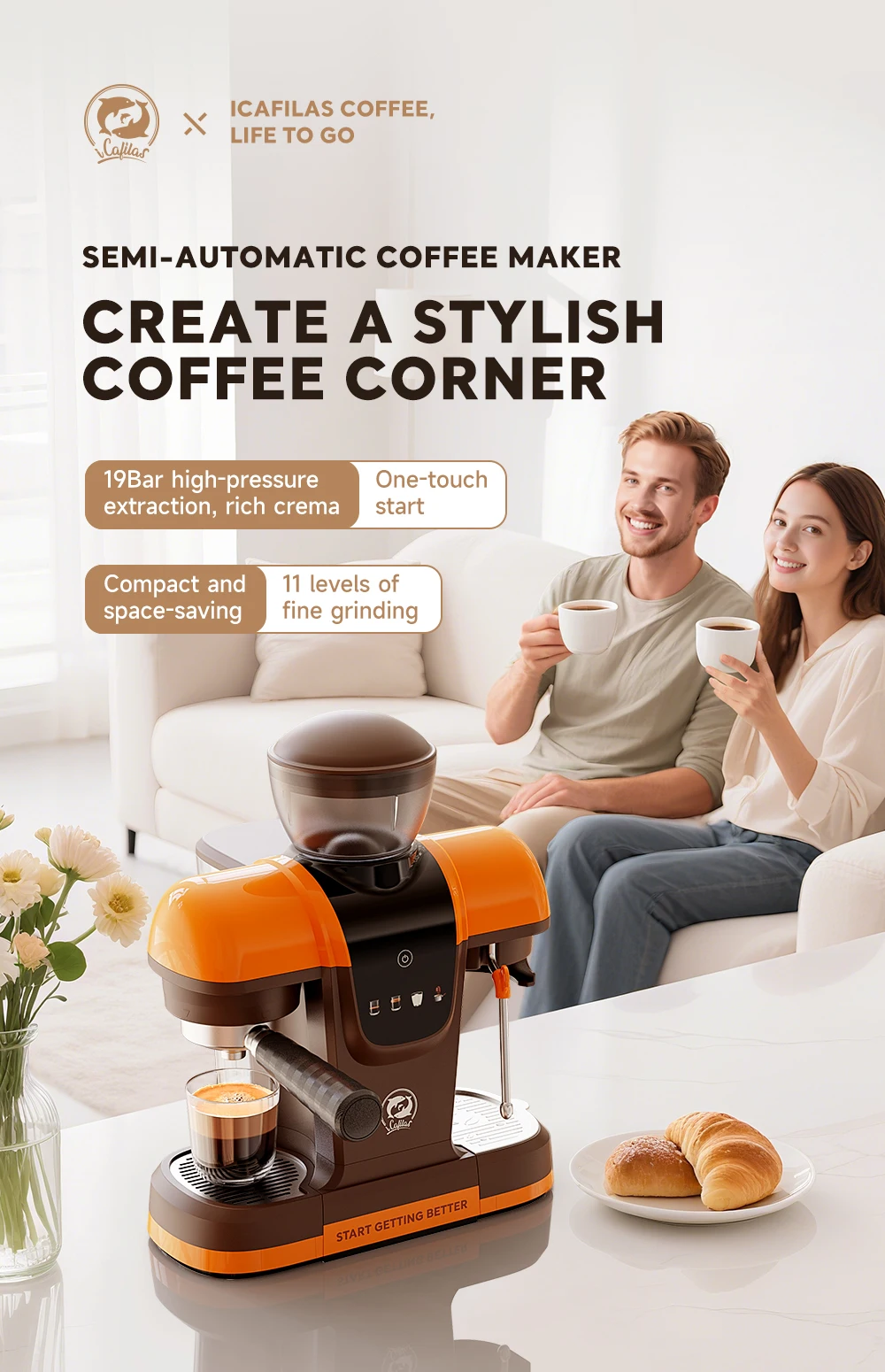 19Bar high-pressure extraction,rich crema with Milk Frother for Cappuccino&Latte,27 oz Water Tank, Visible Pressure Gauge, Home