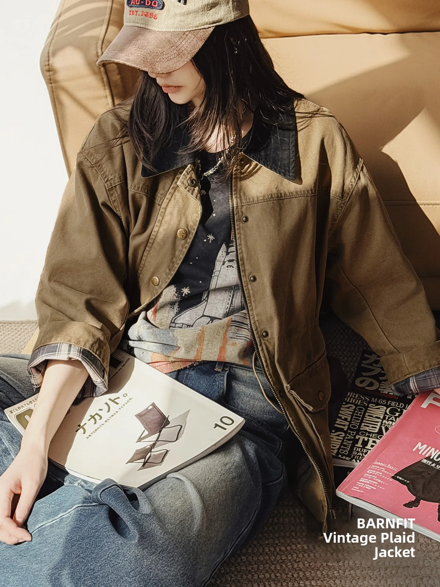 

Женская весенняя куртка Maden в стиле ретро, цвета хаки, с контрастными вставками, свободного кроя, на молнии, с регулируемой талией, длинный рукав