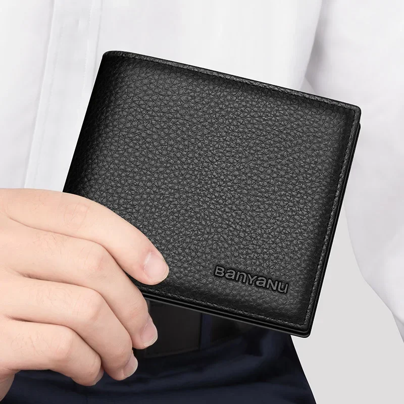 

2024 New Genuine Leather Wallets for Men RFID Blocking Coin Purse Bifold Short ID Credit Card Holder Male Money Bag Men's Wallet