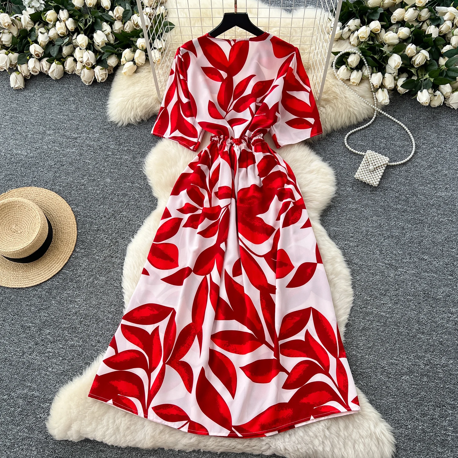 エレガントなドローストリング半袖ヴィンテージシックなスリムボールガウンドレスフレンチイブニングハイストリート服