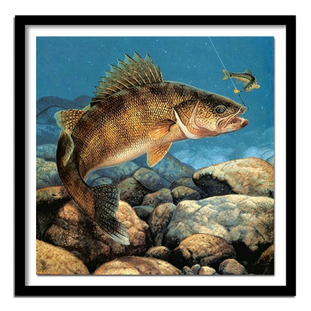 Diy Diamond Painting Cross Stitch Fish  Diamond Embroidery Round Full Pattern Rhinestone Kits For Needlework XC563