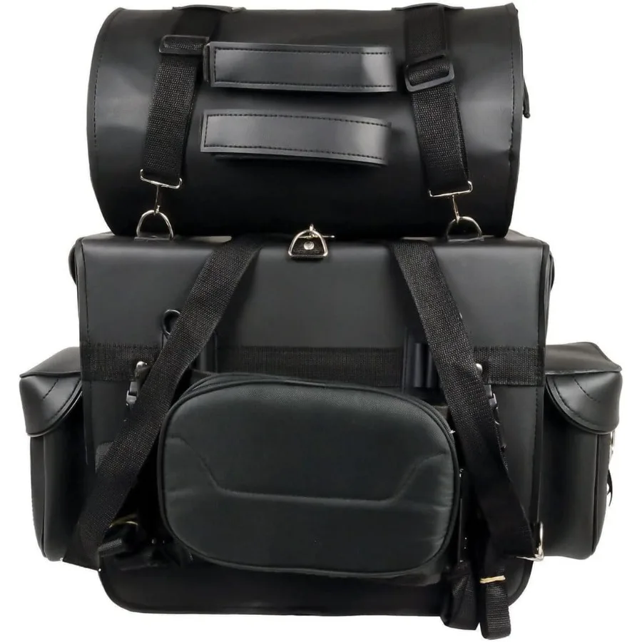 Large Black Motorcycle PVC 2Piece Touring Sissy Bar Bag for LongDistance Riding and Adventure Travel Durable Waterproof Design