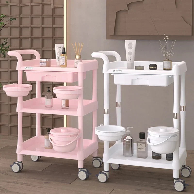 Pink Storage Hairdressing Trolley Aesthetic Multifunction Auxiliary Cart For Beauty Salon Carrello Attrezzi Spa Furniture