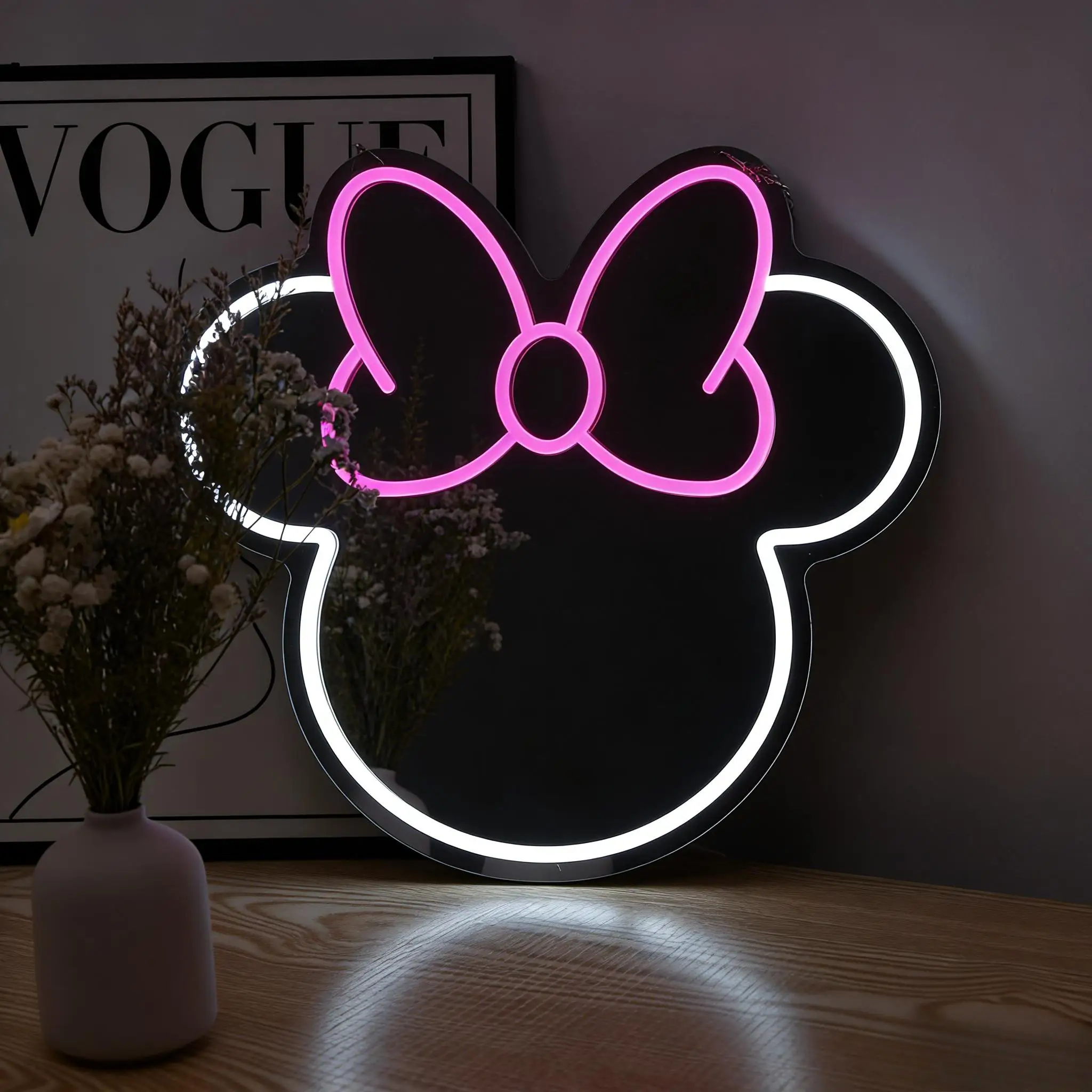 

Anime Mirror Neon Sign Cute LED Light for Dresser Makeup Living Room Girl Kid Room Decoration Teen Girl Gifts Night Light