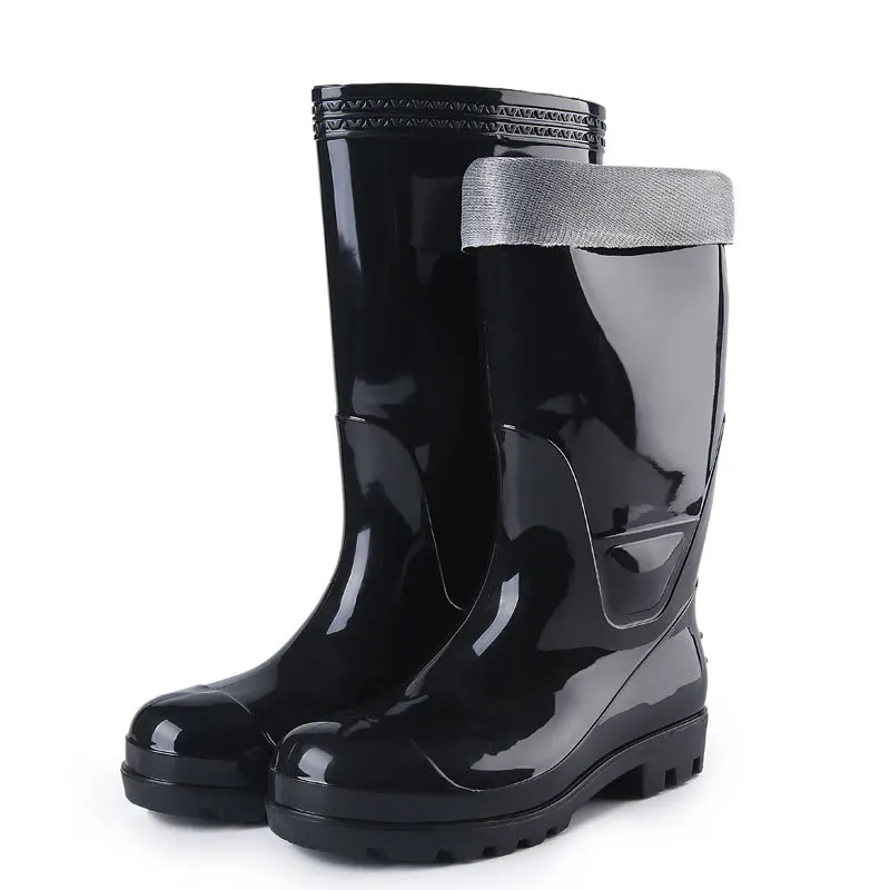 Steel Head Anti-smashing High Drum Rain Shoes Men\'s Steel Plate Protective Rain Boots Black High-top Water Shoes Rubber Shoes