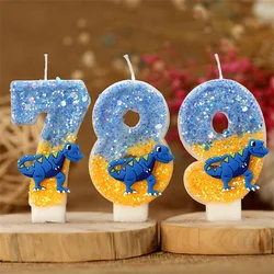 1pcs Boy Number 0 1 2 3 4 5 6 7 8 9 Birthday Candle Dinosaur Blue Candle Children's Cake Decoration Sparkles Surprise Candle