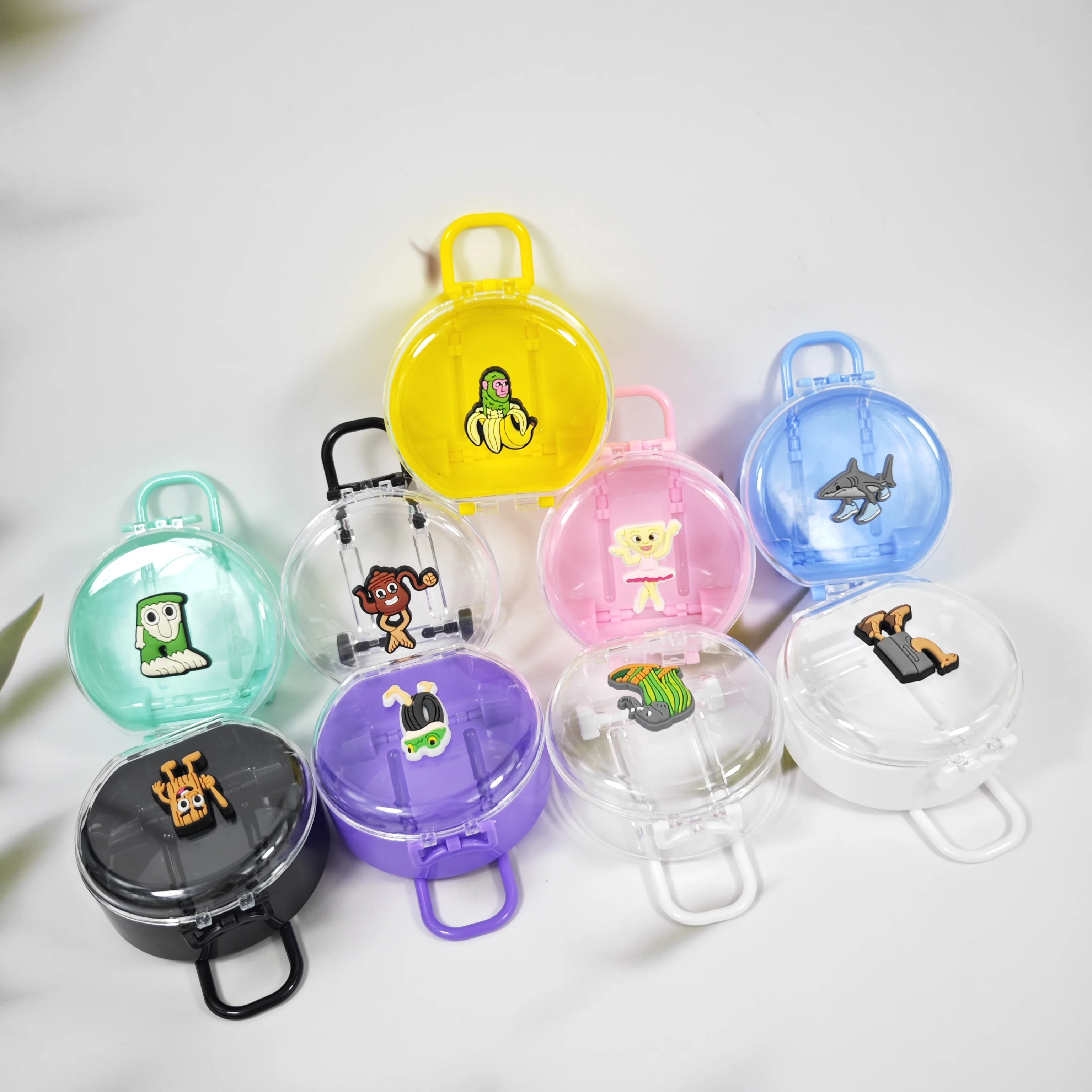 Charming Cartoon Funny Mini Round Pull-Along Suitcase - Versatile Plastic Packaging Box, Desk Organizer, Jewelry Box & Exquisite