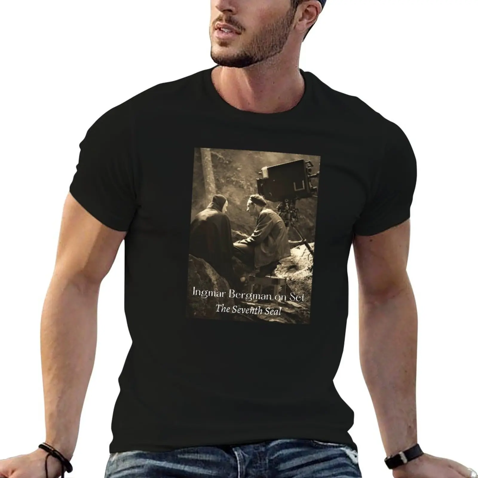

Ingmar Bergman on Set Directing The Seventh Seal T-Shirt essential t shirt anime t shirts oversize t shirt custom print T-shirt
