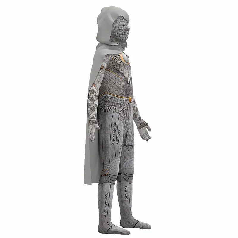 Traje encapuzado tridimensional do cabo do cavaleiro do luar para crianças, calças justas do cosplay, roupa do Dia das Bruxas, 3D