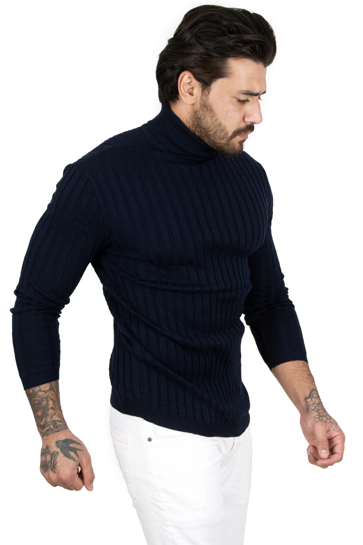 Maglione lavorato a maglia a righe dolcevita DeepSEA 2100014