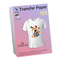 Papel de transferência de calor a4, tecido leve com autodercação a laser, 20 folhas de papel de transferência de calor a laser para camisetas, sem necessidade de cortar bordas