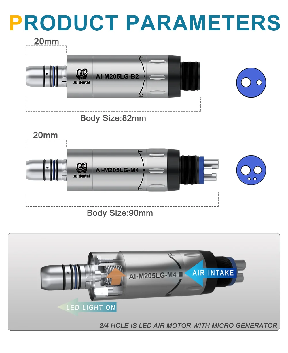 Dental Inner Water Air Motor Slow Speed Handpiece Parts AI-M204/M205 Non-LED Turbine Connector AI-M205LG LED Generator Series