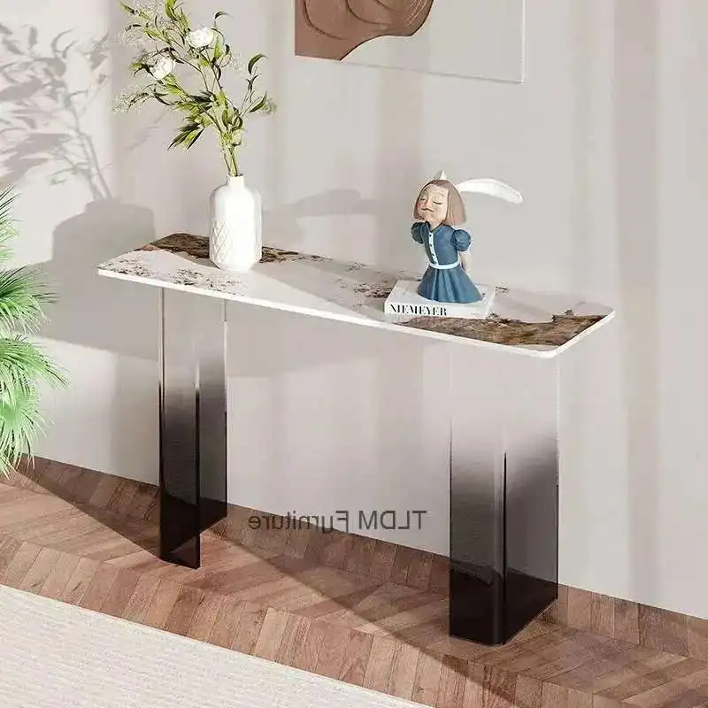 

Gradient Acrylic Console Table Bar Wall Entrance Table Simple Sintered Stone Coffee Tables Decoration Semi-round End View Table