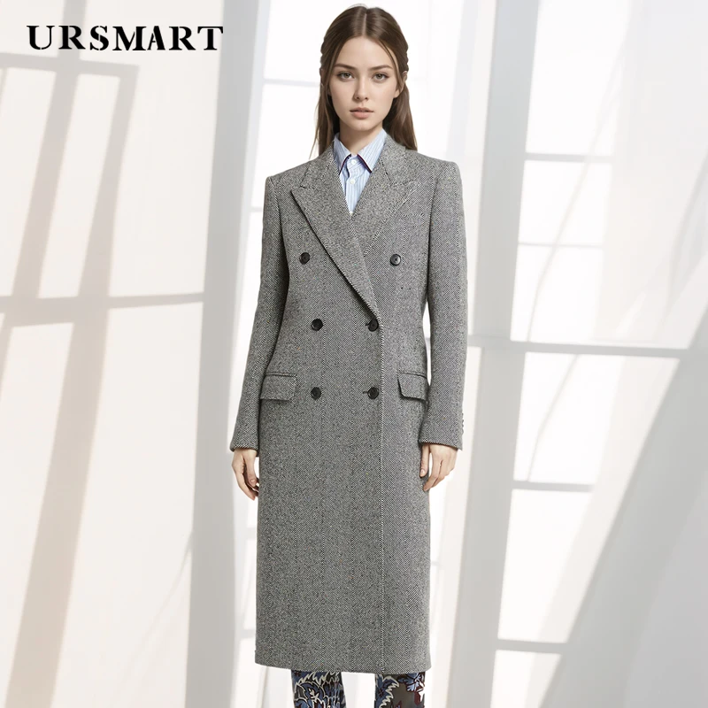 Classic Gray Wool Coat for Women - Slim Fit Double Breasted Simple & Elegant Design