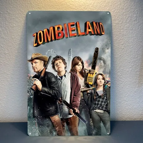Letrero metálico con diseño de la película Zombieland, placa de aluminio de 20x30 cm